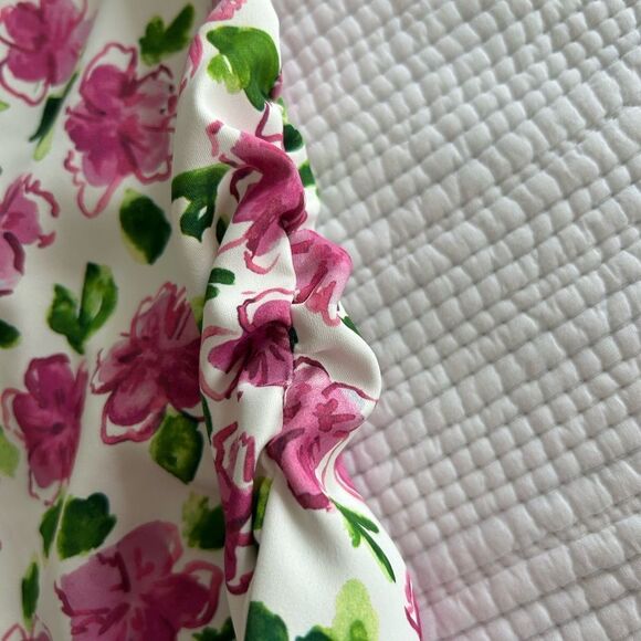 Zara Women’s Floral White with Vibrant Pink Button Down Top Blouse Size Large - Picture 13 of 15